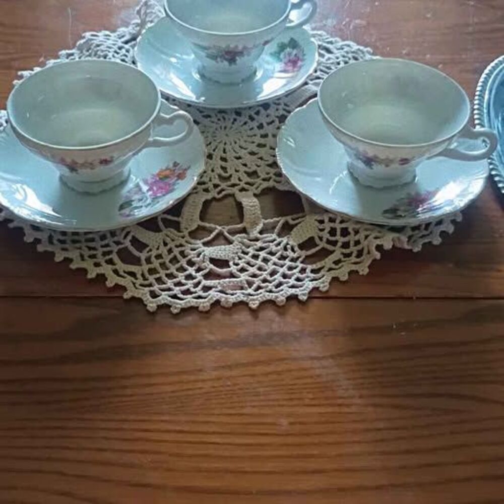 Vintage Floral Teacup and Saucer Set of 3